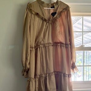 Impressions Long Sleeve Ruffle Dress - Tan